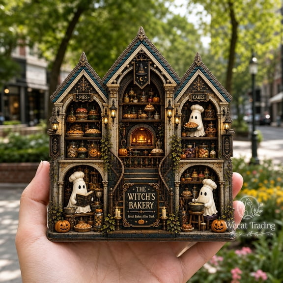 Wooden Block Halloween 2 Layer Witch Bakery Wood Tabletop Shelf Decor for Halloween Lovers