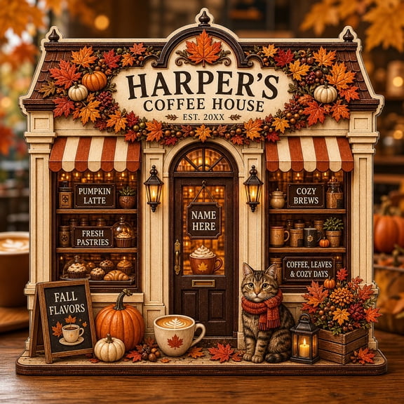 Wooden Block Halloween Decorations Fall Coffee House Wood Tabletop Display for Autumn Decor