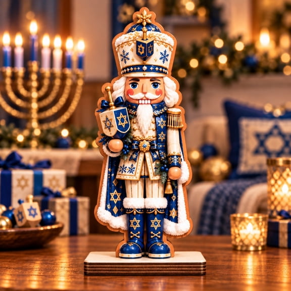 Wooden Block Hanukkah Dreidel Nutcracker Tabletop Display for Holiday Celebrations