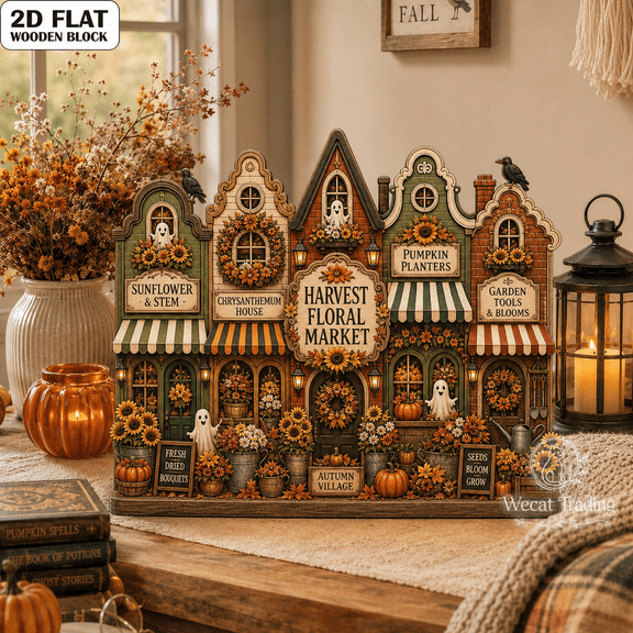 Wooden Block Harvest Floral Market Wood Shelf Display for Fall Halloween Decor