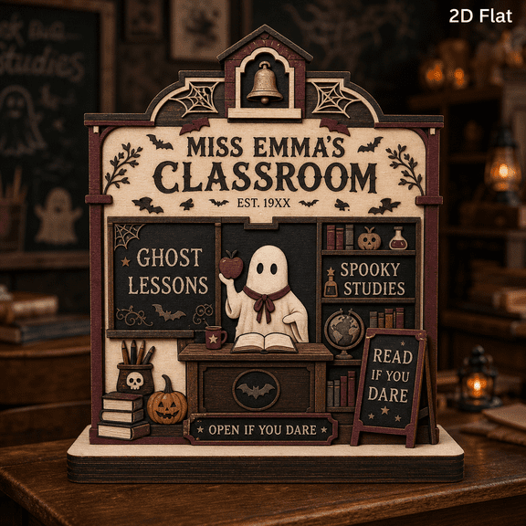 Wooden Block Haunted Classroom Ghost Teacher Wood Desk Display for Teachers