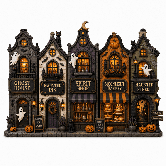 Wooden Block Haunted Village Wooden Shelf Decor for Halloween Shop Display