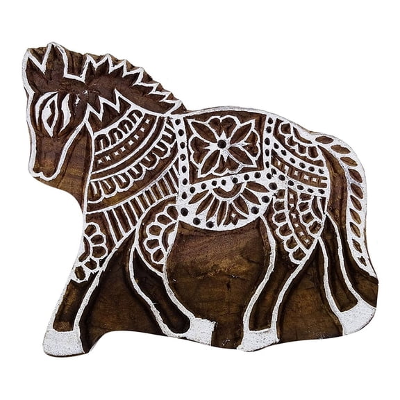 Wooden Block Horse Carved Textile Stamp Collectible Decorative Blocks