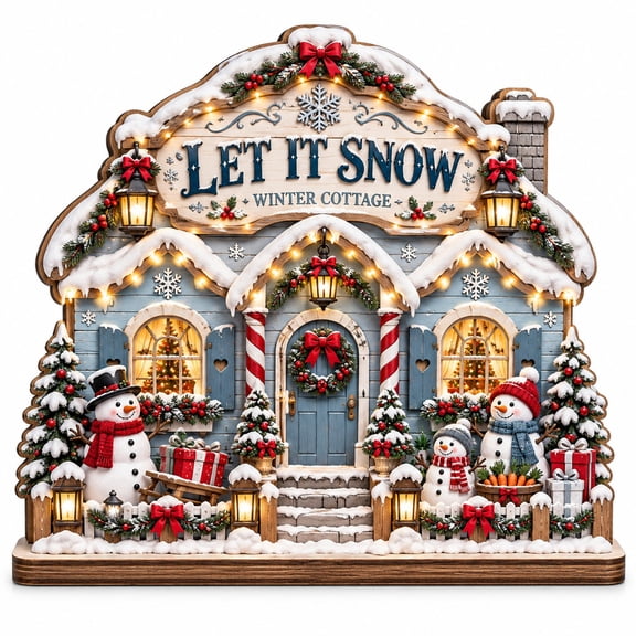 Wooden Block Let It Snow Winter Cottage Tabletop Christmas Gift
