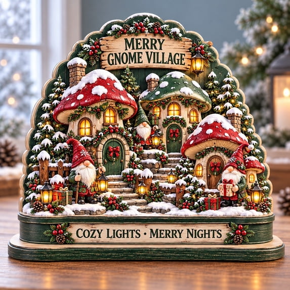 Blocking Service Wooden Block Merry Gnome Village Tabletop Display for Christmas Gifting ...