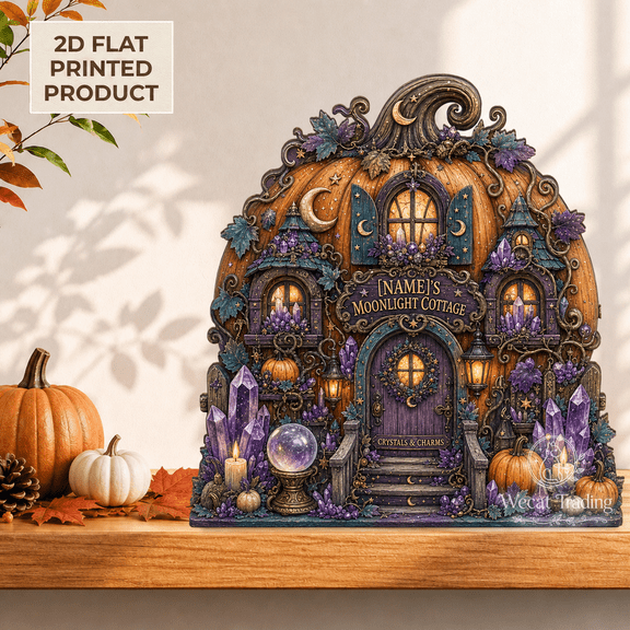 Wooden Block Moonlight Crystal Cottage Wood Table Display Halloween Decor for Crystal Lovers