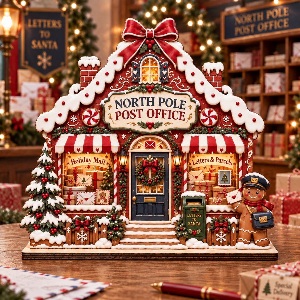 Postal Display Wooden Block North Pole Post Office Christmas Tabletop Display for ...