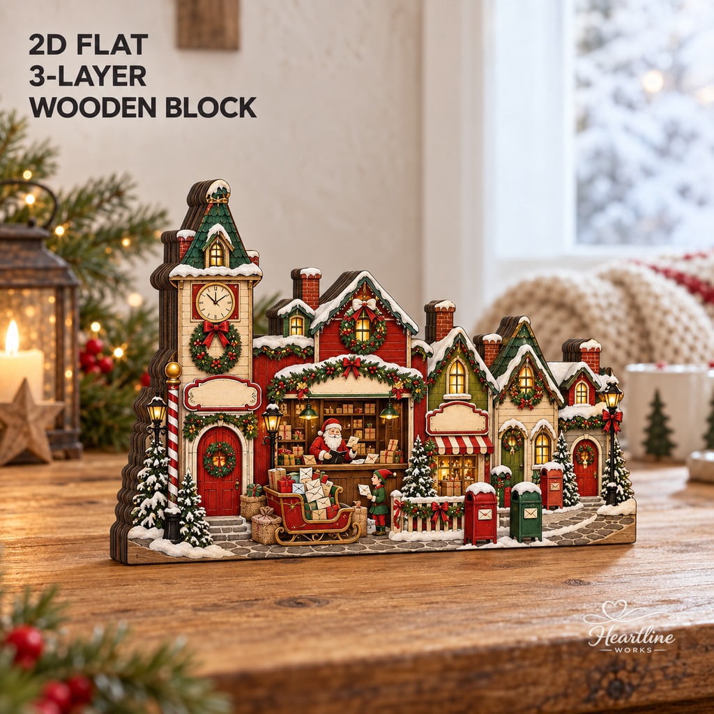 Postal Display Wooden Block North Pole Post Office Village, Layered Wood Tabletop ...