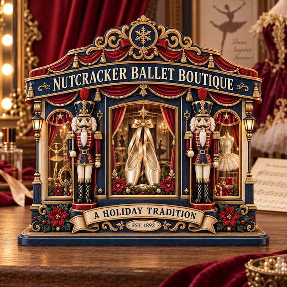 Wooden Block Nutcracker Ballet Boutique Scene, Christmas Tabletop Display for Dancers