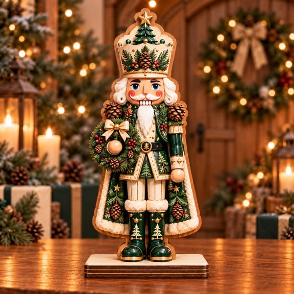 Wooden Block Nutcracker Evergreen Forest Tabletop Accent for Holiday Hosts