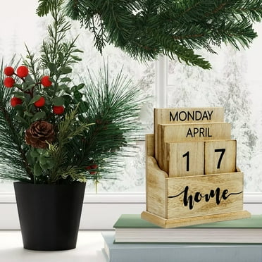 Wooden Block Perpetual Calendar for Desk, Daily Desktop Standing Flip Calendar with Large Display,Farmhouse Aesthetic Desk Accessory for Home Office Decor, Daily Desktop Perpetual Desk Calendar