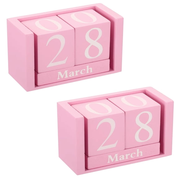 Wooden Block Perpetual Calendar Desktop Cube Decor Date Display Cubes Desk Calendar Decorative Desktop Accessory for Bedroom,2 Pack Pink,Topboutique