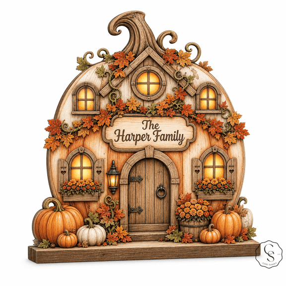Wooden Block Personalized Pumpkin Cottage Wooden Tabletop Decor for Halloween Family Gift