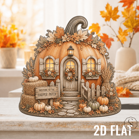 Wooden Block Personalized Pumpkin House Wooden Tabletop Display for Fall Farmhouse Decor