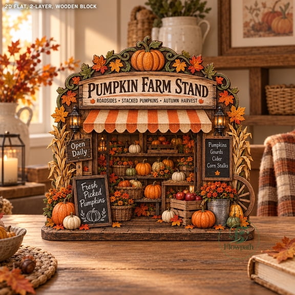 Wooden Block Pumpkin Farm Stand Rustic Tabletop Display for Fall Enthusiasts