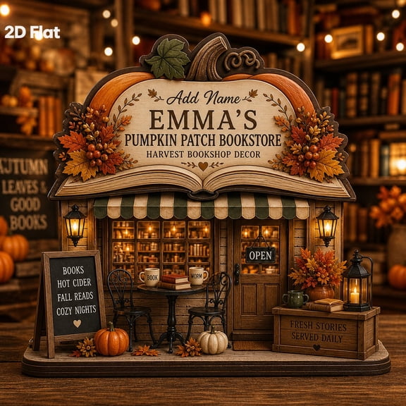 Wooden Block Pumpkin Patch Bookstore Tabletop Fall Decoration for Thanksgiving Book Lovers