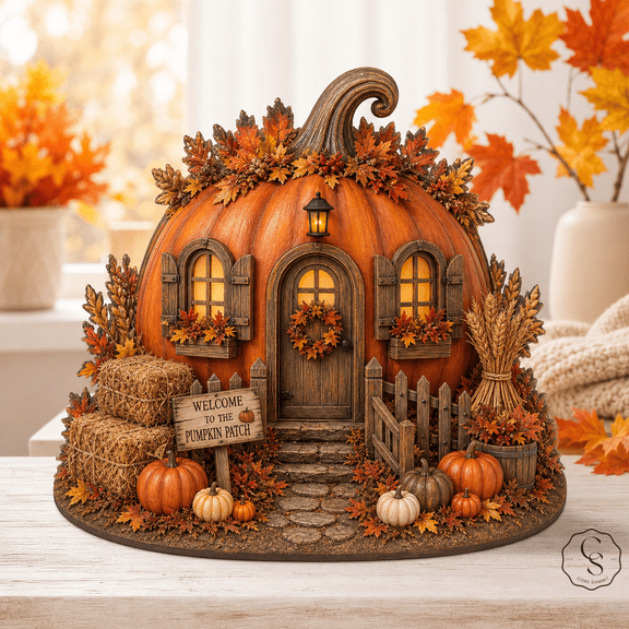 Wooden Block Pumpkin Patch Farmhouse Wood Self-Standing Tabletop Decor for Fall Halloween