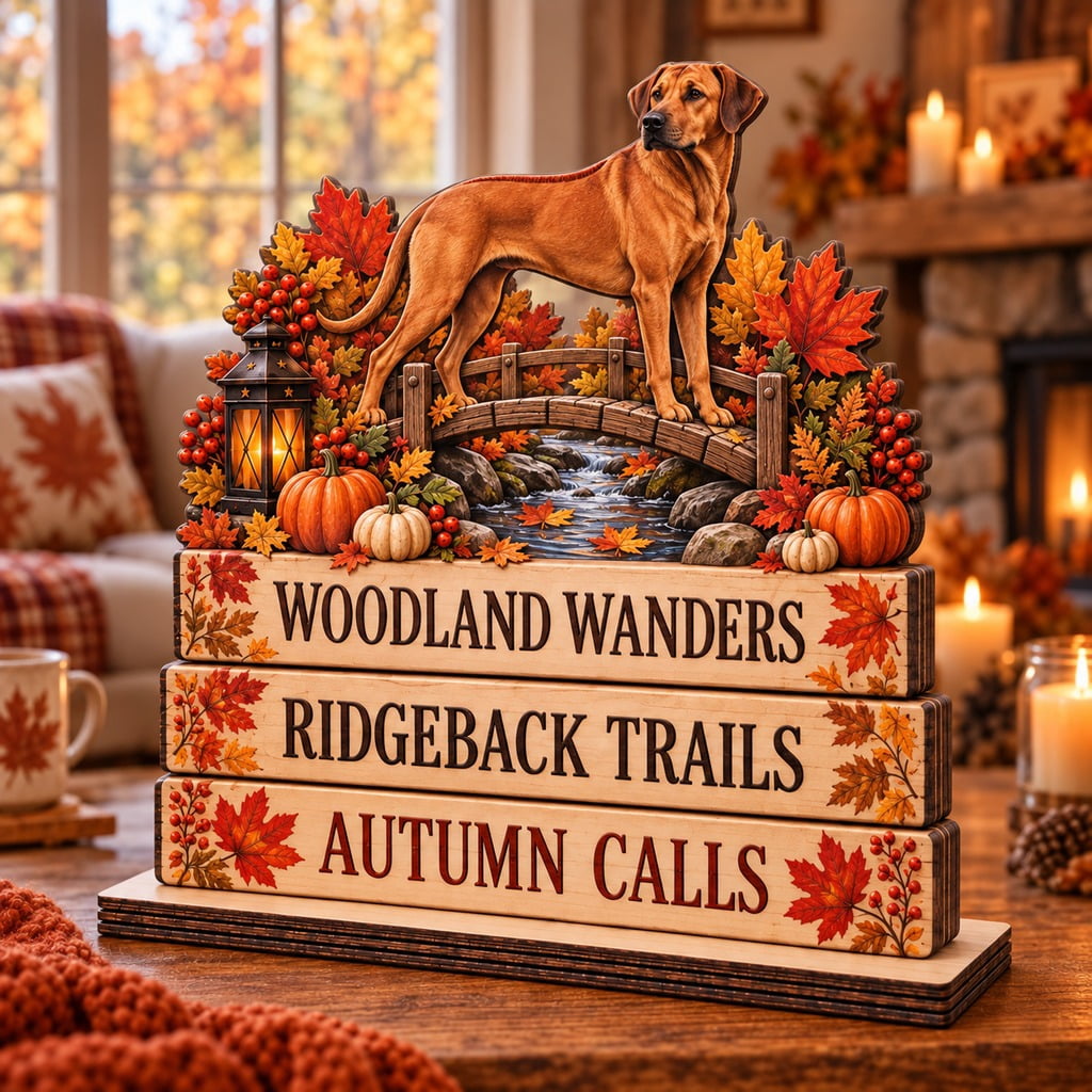 Giant Ridgeback Wooden Block Rhodesian Ridgeback Autumn Woodland Tabletop Accent for ...