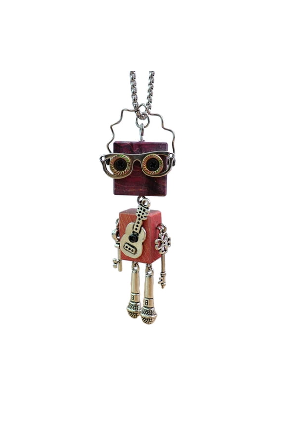 Wooden Block Robot Necklace Stylish Clavicle Chain Adjustable Length Chokers Unisex Punk Collarbone Chain Adorment