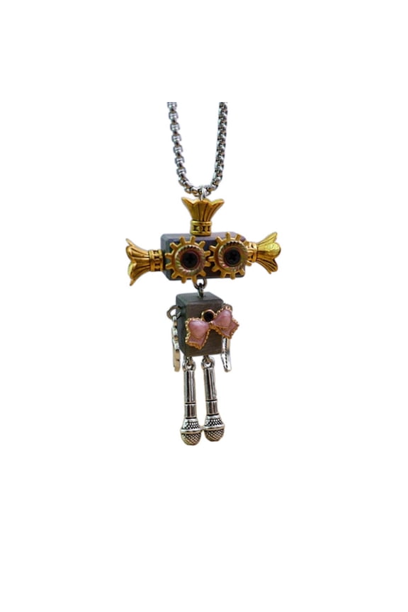 Wooden Block Robot Necklace Stylish Clavicle Chain Adjustable Length Chokers Unisex Punk Collarbone Chain Adorment