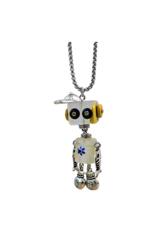 Wooden Block Robot Necklace Stylish Clavicle Chain Adjustable Length Chokers Unisex Punk Collarbone Chain Adorment