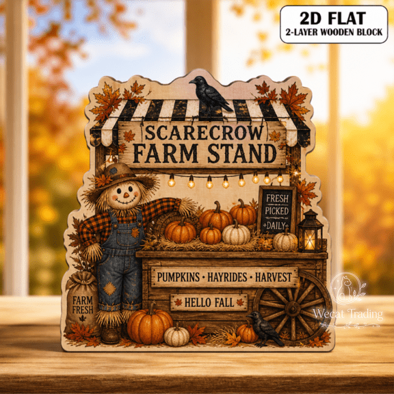 Wooden Block Scarecrow Farm Stand Halloween Wooden Tabletop Decor for Fall Mantel