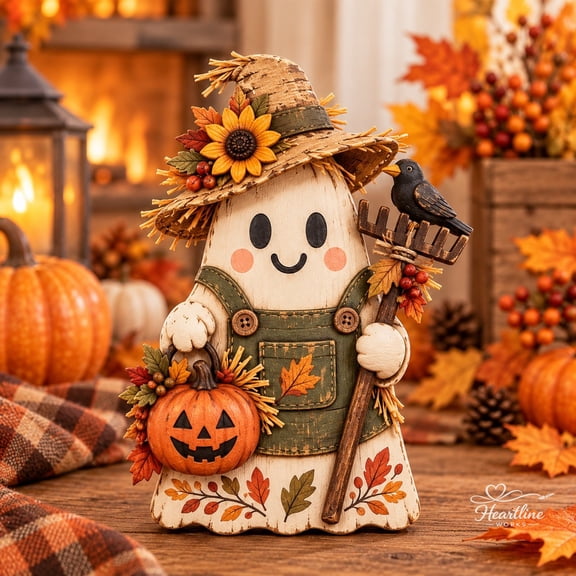 Wooden Block Scarecrow Ghost Autumn Tabletop Decoration for Halloween
