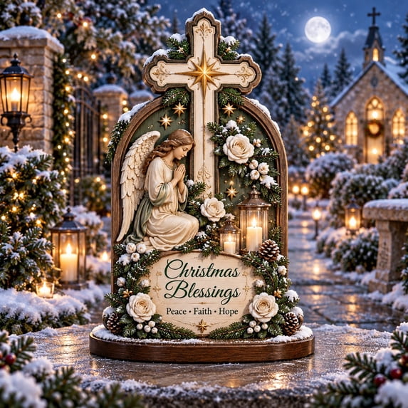 Wooden Block Sign Christmas Angel Cross Blessings Decor - Walmart.com