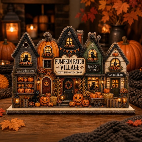 Wooden Block Sign Pumpkin Patch Village Wood Tabletop Fall Decoration for Halloween Homes