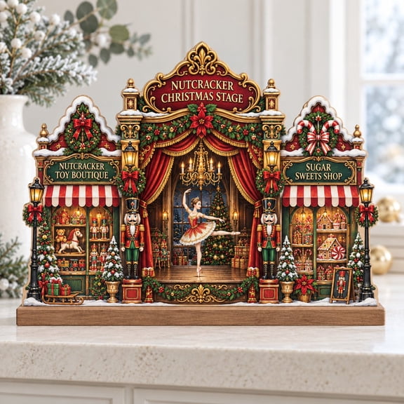 Wooden Block Stand Ballet Village Wood Tabletop Decor for Christmas