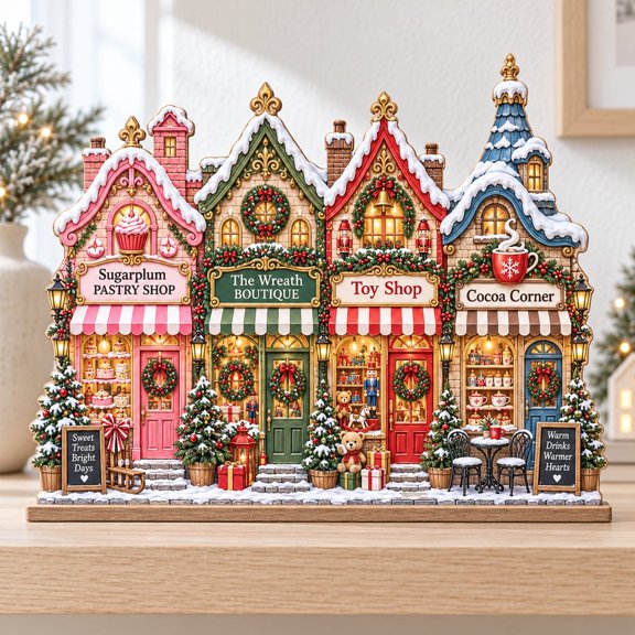 Wooden Block Stand Decor Christmas Village Shops Tabletop Holiday Gift