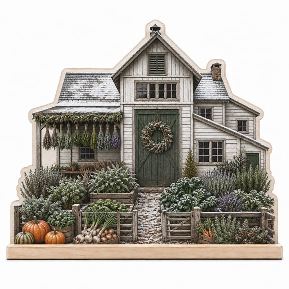 Wooden Block Stand for Garden Lover Winter Christmas Herb Drying House Wooden Tabletop Display for Farmhouse Holiday Decor
