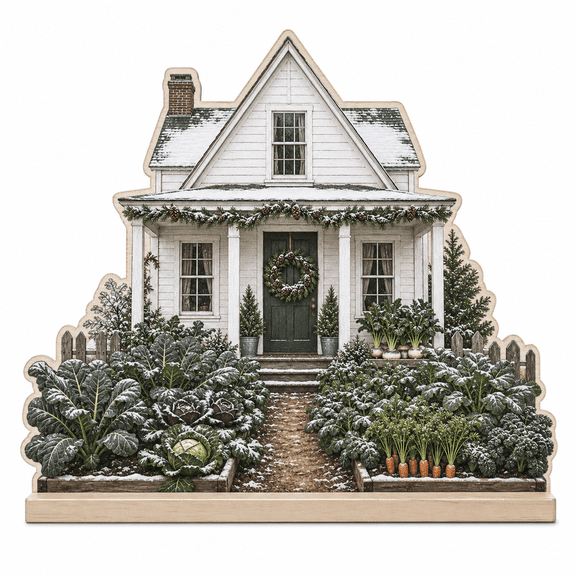 Wooden Block Stand for Garden Lover Winter Homestead House Wood Tabletop Display for Christmas Farmhouse Decor