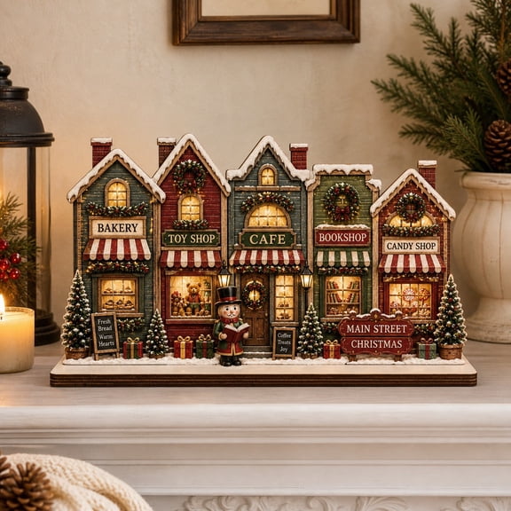 Wooden Block Tabletop Decor Christmas Main Street Village Wood Shelf or Mantel Display for Holiday Homes