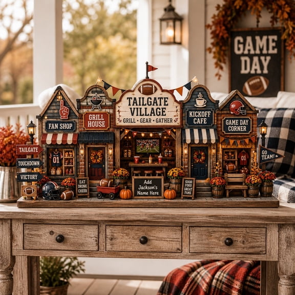 Wooden Block Tailgate Village Football Tabletop Christmas Decor for Game Day Mantel Display