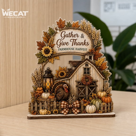 Wooden Block Thanksgiving Farmhouse Harvest Wood Shelf Sitter for Entry Table Decor