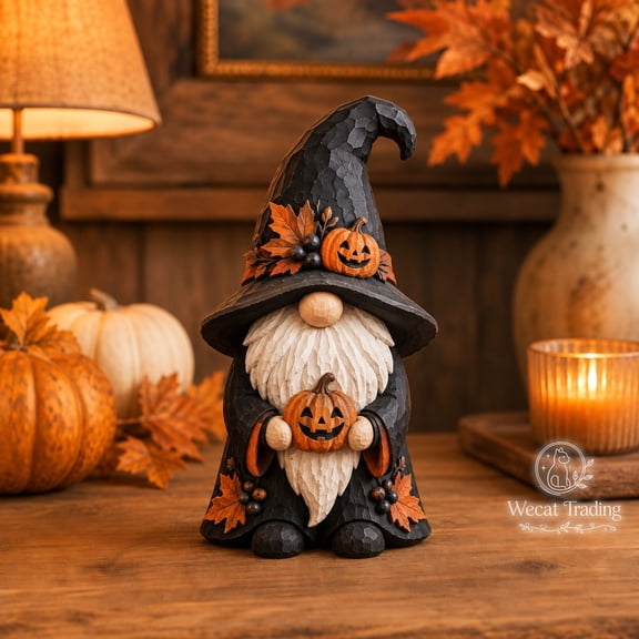 Wooden Block Three-Layer Halloween Gnome with Pumpkin for Tabletop Display, Fall Host Gift