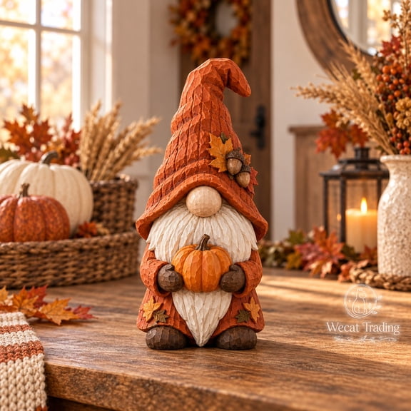 Wooden Block Three-Layer Halloween Pumpkin Gnome Tabletop Accent for Autumn Harvest Displays