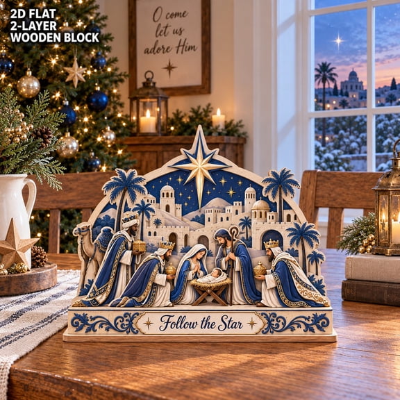 Wooden Block Three Wise Men Nativity Tabletop Display for Religious Christmas
