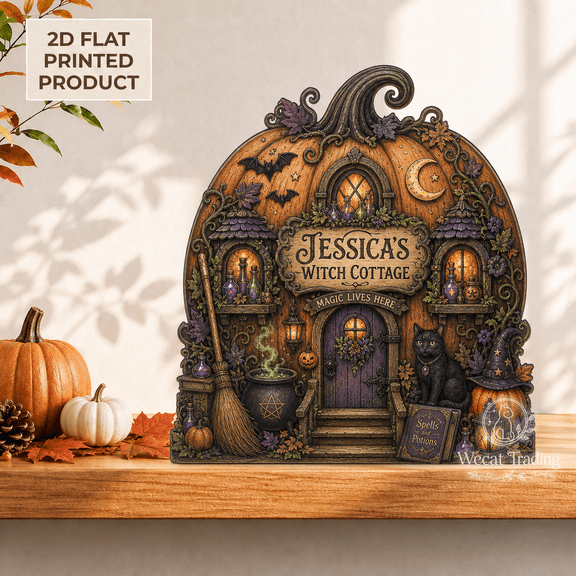 Wooden Block Witch Pumpkin Cottage Tabletop Halloween Decor for Witch Lovers