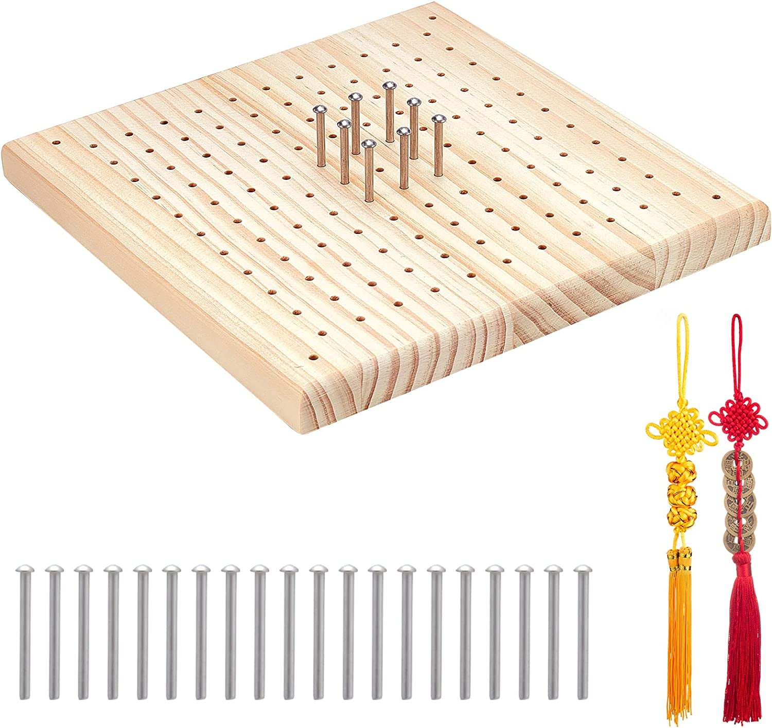 Wooden Blocking Board for DIY Knitting Granny Square Blocking Mat with 20 Detachable Stainless Steel Nail for DIY Making Cushions Scarves Hats Headbands Shawl 7.9 X 7.9