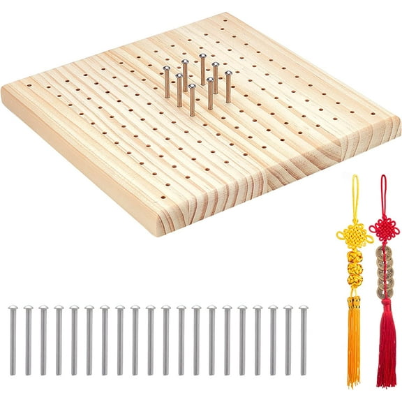 Wooden Blocking Board for Knitting Granny Square Blocking Mat with 20 Detachable Stainless Steel Nail for Making Cushions Scarves Hats Headbands Shawl 7.9 X 7.9 BurlyWood