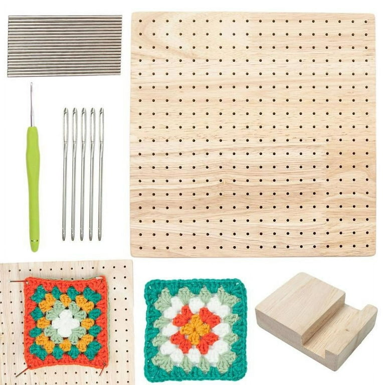 Jtween Wooden Crochet Blocking Board and Granny Squares Blocking Board for Knitting Handcrafted Knitting Stainless Steel Pins9.3 x 9.3 x 0.79 inch