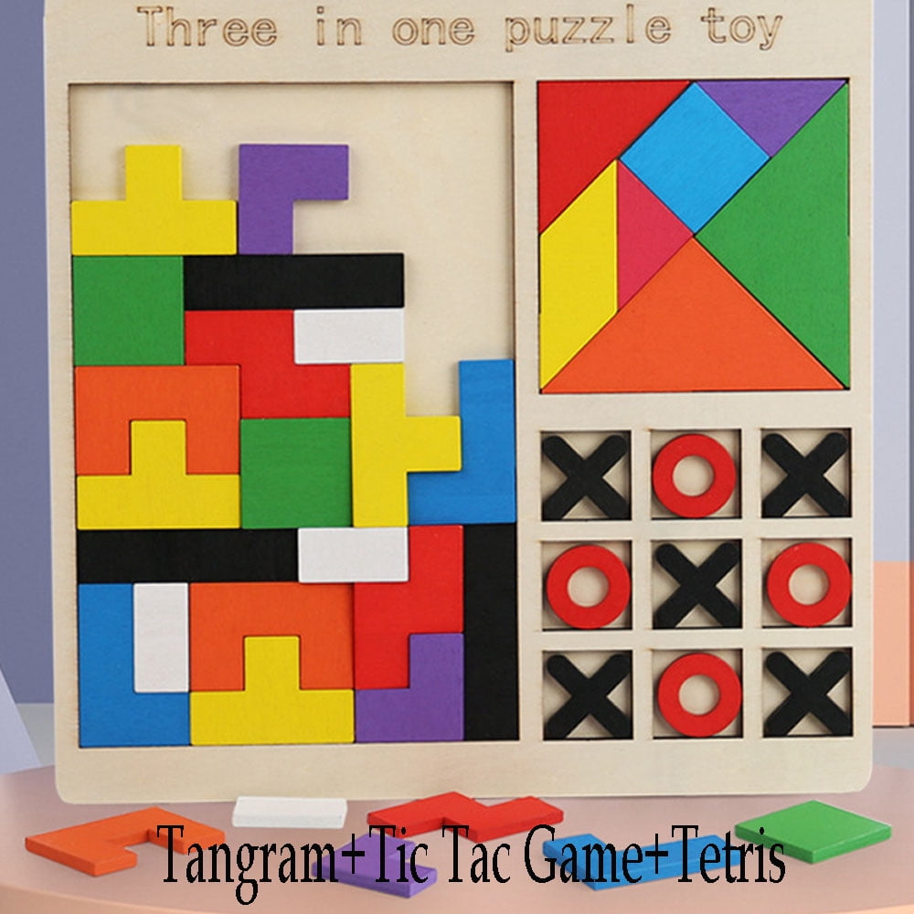 Wooden Blocks Puzzle Brain Teasers Toy for Kids, Tic Tac Toe