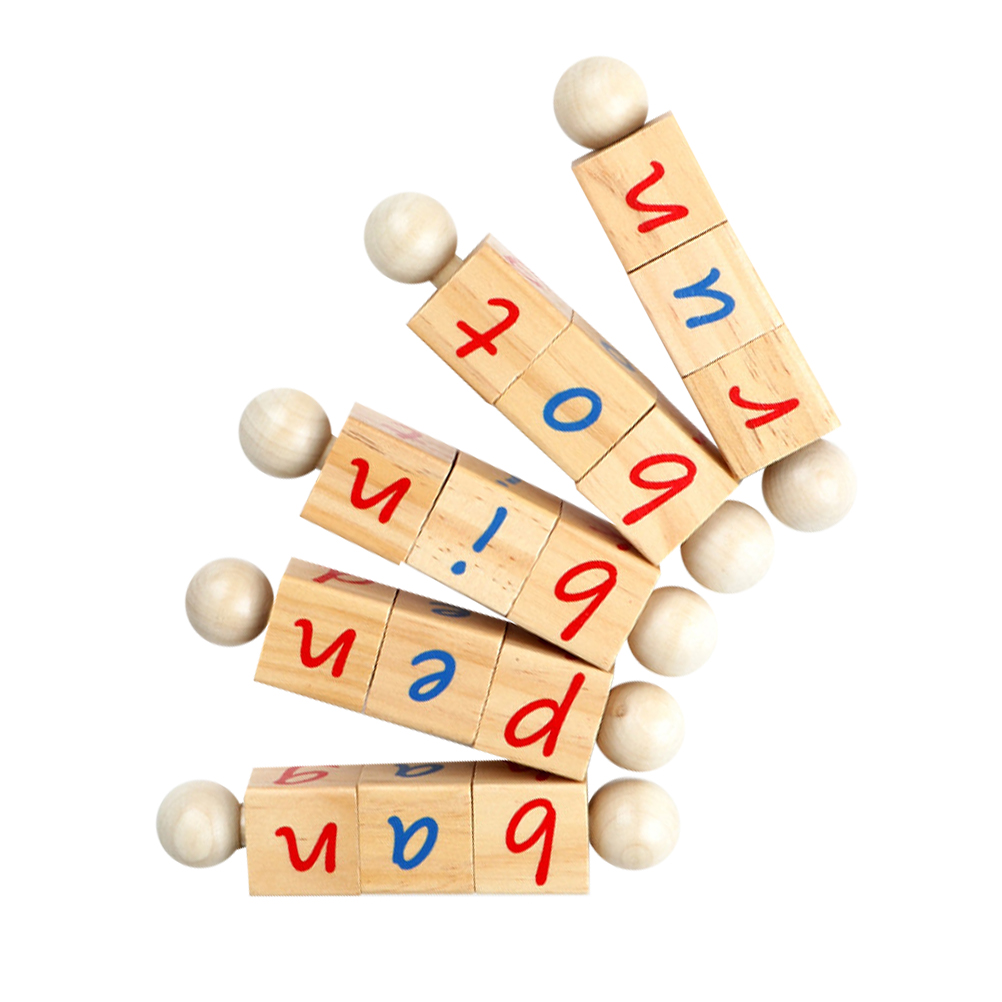 Wooden Blocks Spelling Games Short Vowel Rods Flash Cards Turning Rotating Letter Puzzle Sight