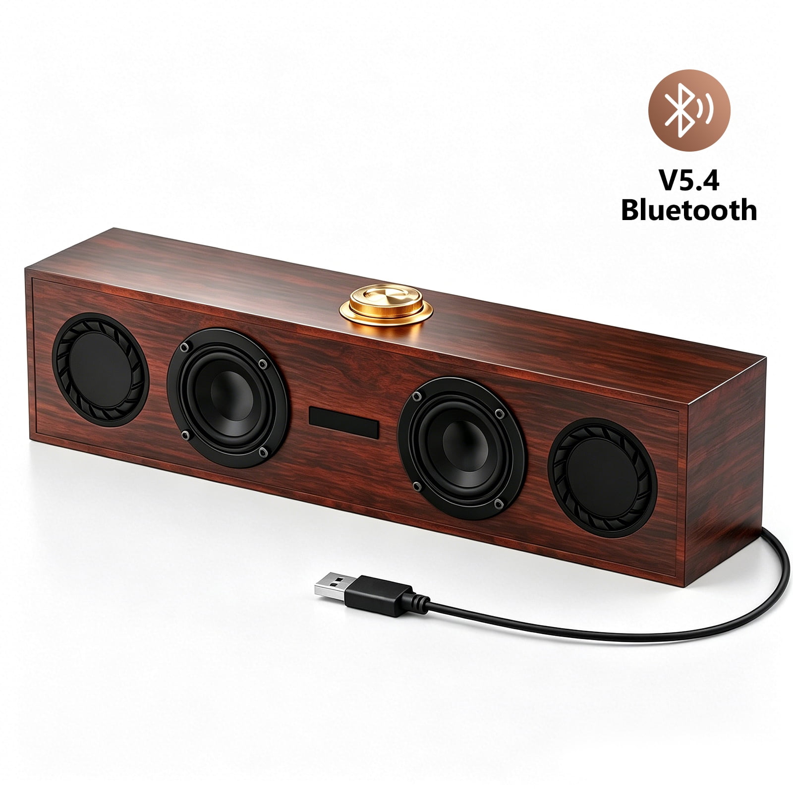 Gopgoy Retro Wooden Bluetooth 5.4 Speakers, Wooden Sound Bar, USB Powered Computer Speakers, HiFi 360 Surround Sound Portable Wood Speaker for PC Desktop Laptop