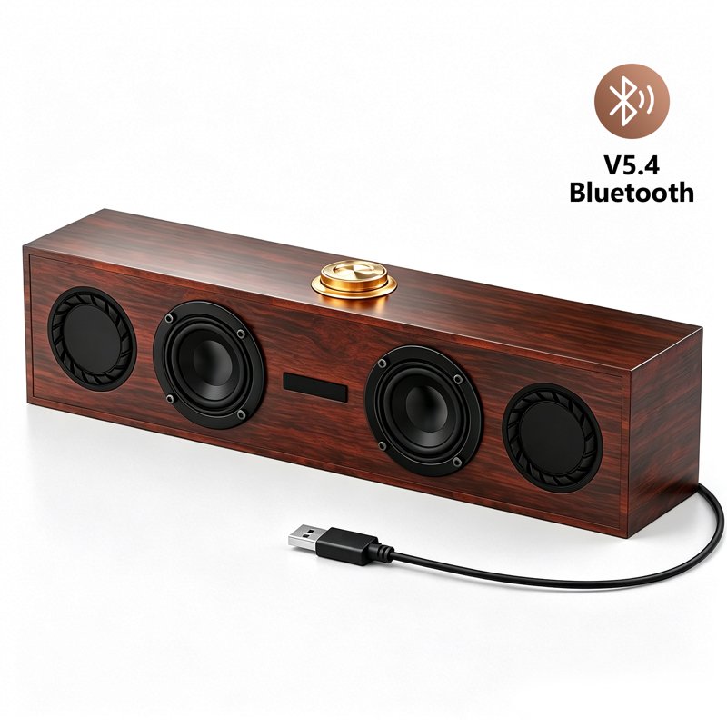Gopgoy Retro Wooden Bluetooth 5.4 Speakers, Wooden Sound Bar, USB Powered Computer Speakers, HiFi 360 Surround Sound Portable Wood Speaker for PC Desktop Laptop