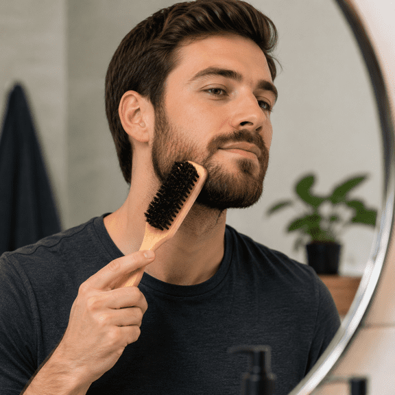 Wooden Boar Bristle Brush, 2-in-1 Hair & Beard Brush, Air Cushion Anti-Static Detangling Comb, Scalp Massage Grooming Styling Tools for Men and Women