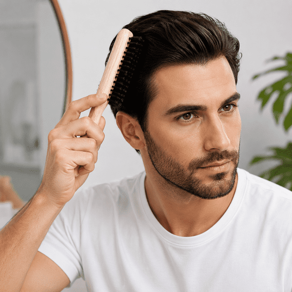 Wooden Boar Bristle Brush, 2-in-1 Hair & Beard Brush, Air Cushion Anti-Static Detangling Comb, Scalp Massage Grooming Styling Tools for Men and Women