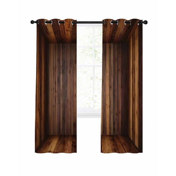 Wooden Board Blackout Curtains 84 Inch Length 3D Abstract Brown Wood Grain Thermal Insulated Window Curtain Window Drapes 2 Panels for Bedroom Living Room 52"Wx84"L